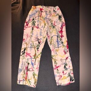 NWOT Grizas Rainbow Watercolor 100% Linen capris Pants. Size XS w/ 25” inseam